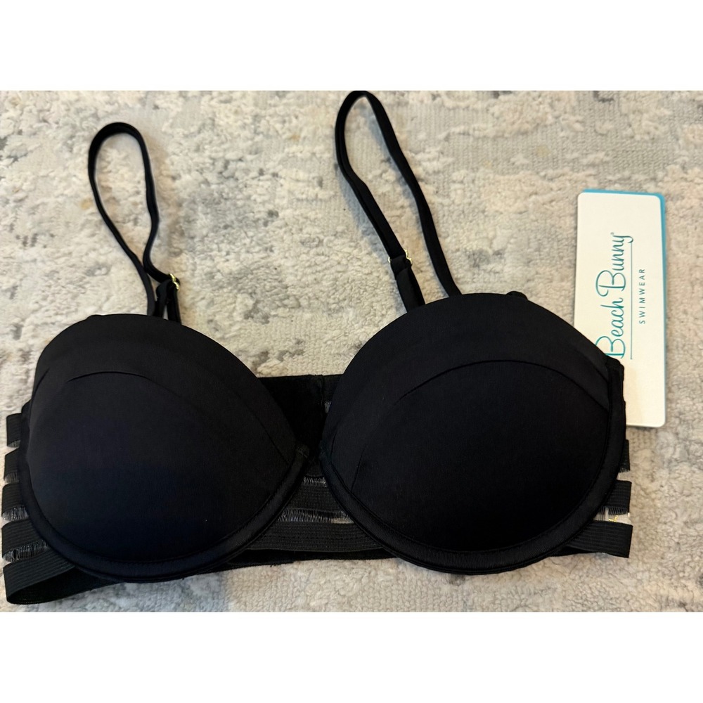 Beach Bunny Sheer Addiction Balconette Bikini Top Black B16125T6 XS NWT